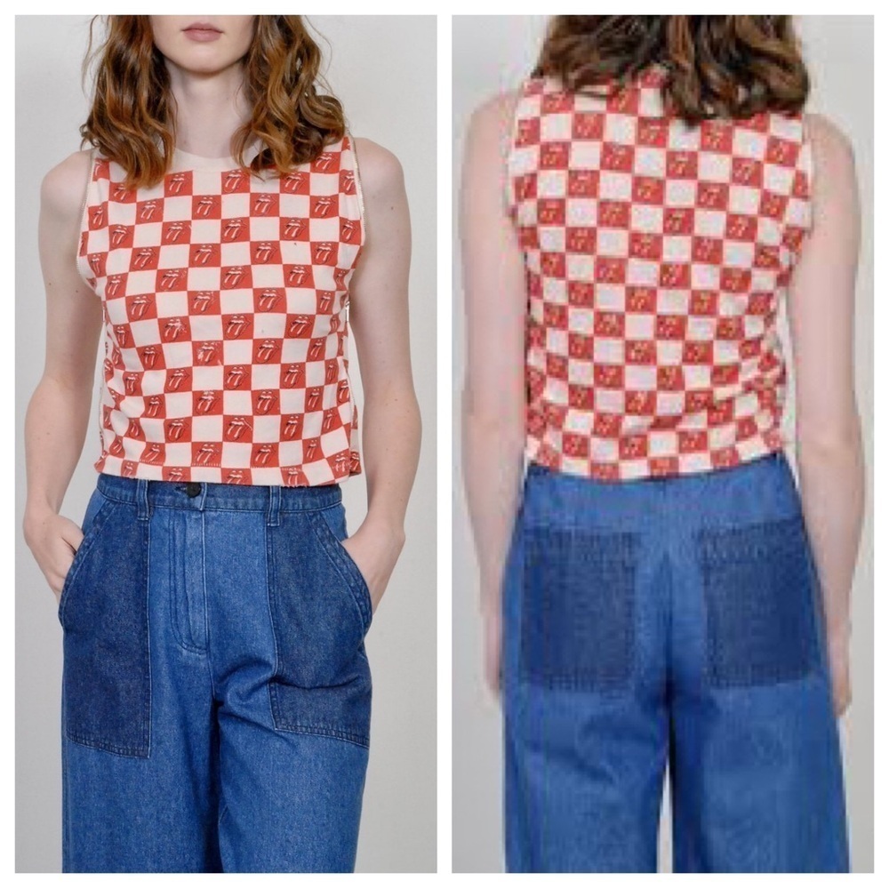 Madeworn Checked Rolling Stones Tongue Zipper Side Sleeves Sz M 100% Cotton - Picture 4 of 6